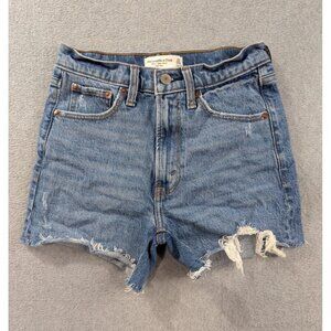 Abercrombie Fitch Denim Shorts Womens SZ 00 Blue Cut Off Mom High Rise Whiskers